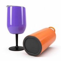 Ensemble de gobelets à vin et bouteilles d'eau isothermes en acier inoxydable, gobelet à vin portable avec poignée et couvercle, pour camping et fêtes en extérieur