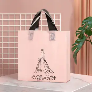 Tas belanja tugas berat tahan lama 35*40cm pegangan Loop lembut plastik tas cetak kustom Gusset samping