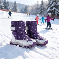Bottes de neige mi-mollet antidérapantes thermiques pour enfants, garçons et filles, avec doublure épaisse en peluche, design à tirette au talon, imperméables, pour les trajets quotidiens par temps neigeux