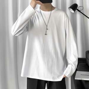 T-shirt da uomo all'ingrosso autunno e inverno abbigliamento da uomo t-shirt da uomo in puro cotone con pieghe larghe stile Pullover a maniche lunghe - Product Image 4