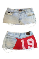 Jupes courtes en jean pour femmes avec patchwork de lettres, tendance, poche zippée, mini-jupes Y2k pour femmes
