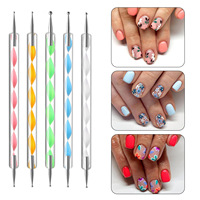 Juego de 5 Herramientas Premium para Decoración de Uñas, Doble Punta, Mango en Espiral de Cristal, Pluma para Recoger Diamantes de Imitación, Suministros para Diseño de Puntos en Manicura DIY