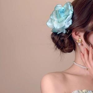 Pince à cheveux romantique en tissu rose séché, accessoire de coiffure pour femme, style bord de mer - Product Image 2