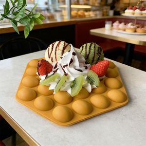 Realistic PU Egg Waffle Prop <b>Bubble</b> Waffle With <b>Toppings</b> Faux Cafe Display Fruit Kiwi Vanilla Scoops Matcha Creamy Pancake Model - Product Image 6