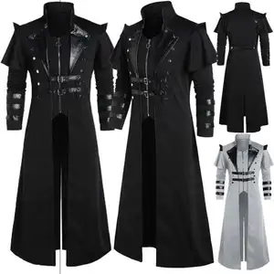BAIGE मध्यकालीन मोबाइल फोनों Cosplay वेशभूषा पुरुषों के कपड़ों की विंटेज काले लंबे जैकेट गोथिक Steampunk पंक खाई महान नाइट कपड़े