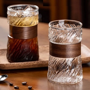 Bicchieri in Vetro Borosilicato Soffiato a Mano per Cappuccino, Latte, Espresso, Succhi e Tè, <span class=keywords><strong>Tazza</strong></span> Trasparente per Caffè Freddo con Manicotto in Bambù - Product Image 1