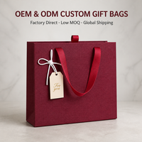 Sacs cadeaux en lin personnalisés OEM ODM avec poignées en ruban, logo doré, rouge vin, emballage cadeau de luxe, vente en gros directe d'usine, faible MOQ