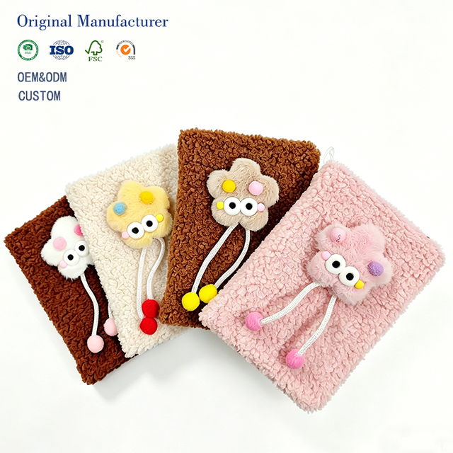 2026 Myway Wholesale Kawaii Star Mini Fabric Notebook Cute Sherpa Animal Face Small Pocket Diary for Kids School