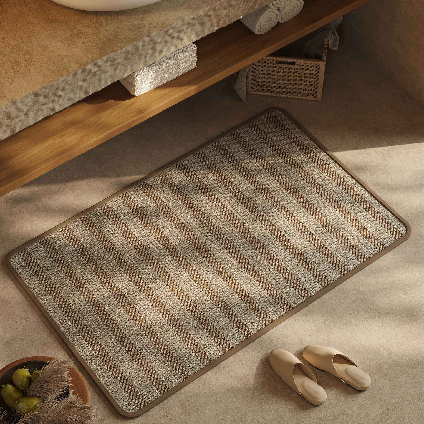 Avoine - Tissu marron rayé