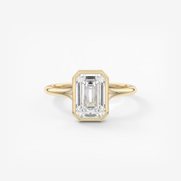 1 Karat Zümrüt Kesim Bezel Yarımlı Saplı Tektaş Laboratuvar Üretimi Elmas Nişan Yüzüğü 10K/14K/18K Som Altın IGI Sertifikalı CVD/HPHT