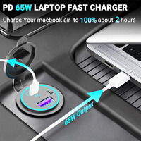 Chargeur automatique double tension 12V/24V USB C PD3.0 avec interrupteur d'alimentation 65W pour ordinateur portable et chargement de téléphone 18W QC3.0
