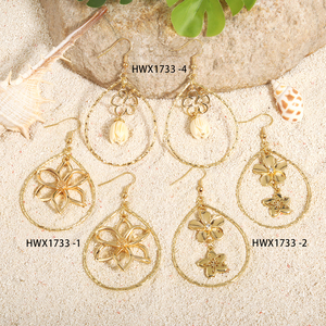 Phong cách khác nhau thời trang Hawaii Giọt Nước Mắt hoa sang trọng bông tai phụ nữ 18K mạ vàng bông tai - Product Image 5