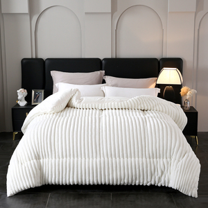 Super Soft White Plush Striped <strong>Comforter</strong> Thickened Warm Winter Bed Quilt Fluffy <strong>Rabbit</strong> Fur Like Bedding <strong>Comforter</strong> ForAlI Seasons - Product Image 1