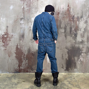 Custom Blue Stripe <strong>Baggy</strong> 100% Cotton Denim Y2K Casual Winter Patchwork Overalls Suit Mens Romper Jumpsuit Work <strong>Dungarees</strong> - Product Image 5