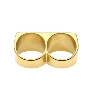 Anillo <span class=keywords><strong>Doble</strong></span> de Acero Inoxidable 316L para Hombre, Chapado en Oro de 18K, Anillo Hip Hop de Alta Calidad para Hombre - Product Image 2