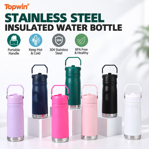 Botella de Agua Aislada al Vacío de Acero Inoxidable 304 con Pajita y Asa de Transporte, Termo Deportivo Portátil para Viajes al Aire Libre - Product Image 1