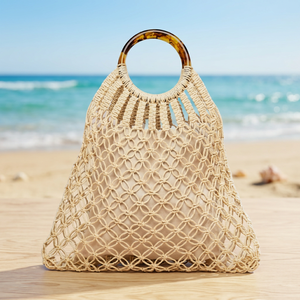 Crochet Hollow Beach Tote <b>Bag</b> Woven <b>Straw</b> Open Top Casual Travel Shoulder <b>Bag</b> Cotton Single Strap Halloween for Women Made - Product Image 1