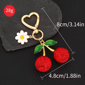 พวงกุญแจเชอร์รี่สีแดงดอกไม้สุดอินเทรนด์น่ารักสำหรับผู้หญิงจี้ตกแต่งกระเป๋าเครื่องประดับกุญแจรถอุปกรณ์เสริมพวงกุญแจดอกซากุระที่มีเสน่ห์ - Product Image 5