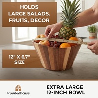 Grand saladier en bois d'acacia, 12 pouces de diamètre, capacité de 6,36 litres, design ondulé fait main, origine Chine, multi-usages