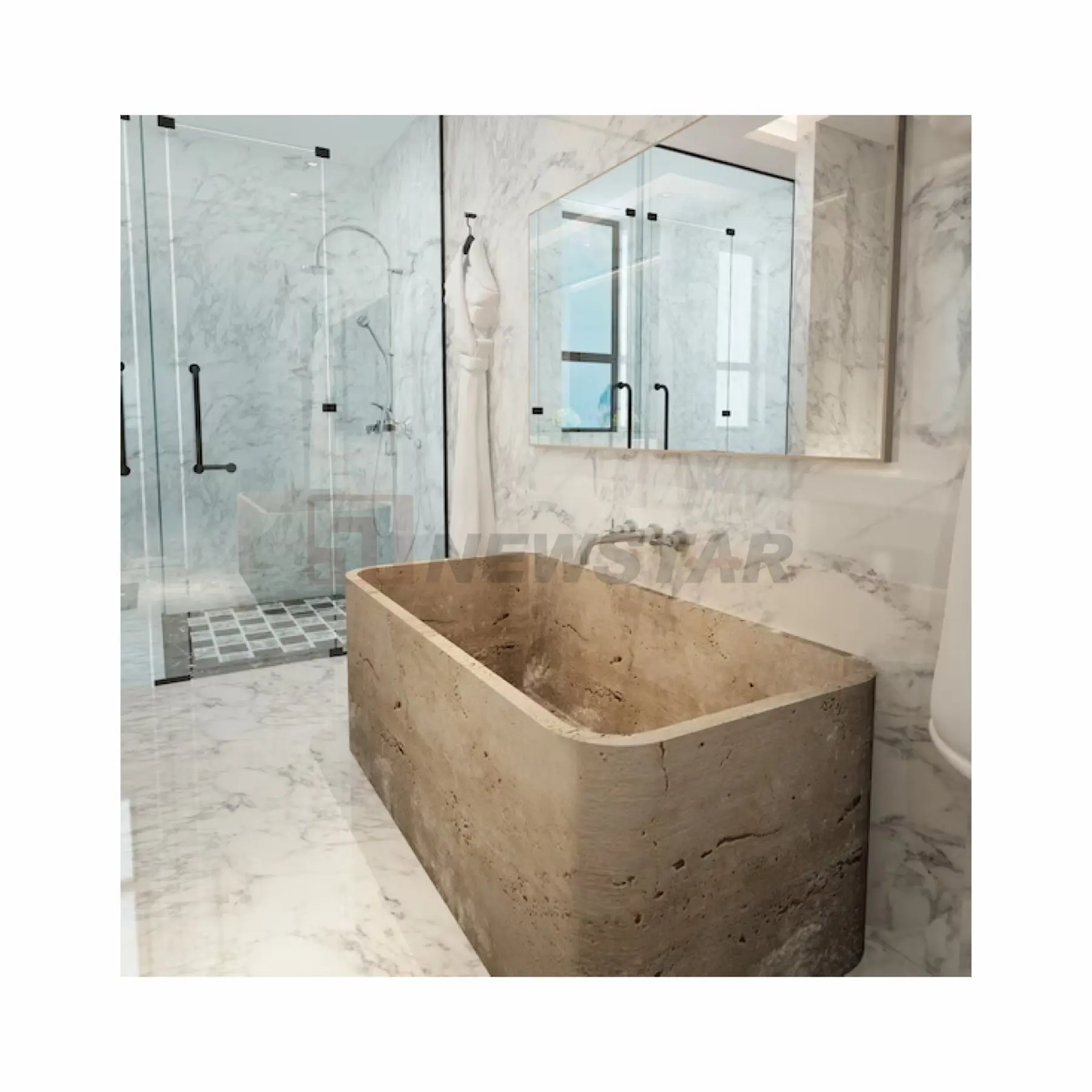 Newstar hand geschnitzte hochglanz polierende Luxus badewanne Naturstein Carrara Marmor Badewanne Freistehende Badewanne