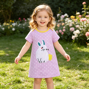 Ropa de Verano para Niñas, Vestidos de Algodón con Cuello Redondo, Manga Corta Informal, Transpirable, Conjuntos para Niñas Pequeñas, Vestidos para Niñas - Product Image 4