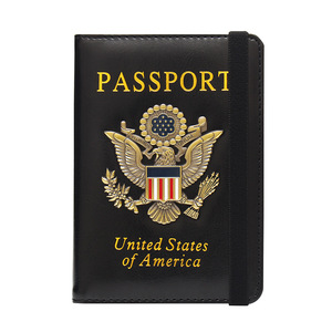 Tarjetero y Porta Pasaporte con Bloqueo RFID para Negocios, con Logotipo Metálico, para Pasaportes de EE. UU. - Product Image 1