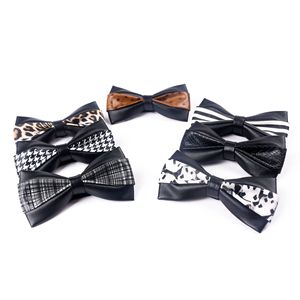 Papillon da <span class=keywords><strong>uomo</strong></span> stile Business realizzato in pelle <span class=keywords><strong>di</strong></span> <span class=keywords><strong>cuoio</strong></span> nero e bianco Block Block Pattern da <span class=keywords><strong>uomo</strong></span> papillon - Product Image 1