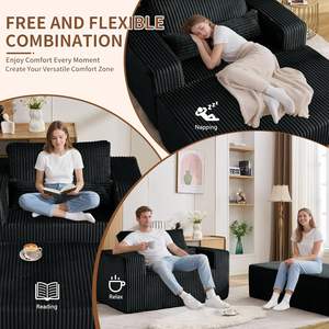 Ghế dài thư giãn cỡ lớn hiện đại 54.7 inch, bọc vải nhung, kiểu <span class=keywords><strong>sofa</strong></span> giường không khung, chỗ ngồi sâu, không cần lắp ráp - Product Image 5