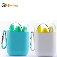 Vente en gros ensemble de paille en Silicone Portable avec brosse, LOGO personnalisé imprimé paille à boire en Silicone avec étui