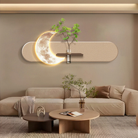 Lukisan Dinding Gantung Sofa Desain Bulan Mewah High-end dengan LED Batu Pasir dan Tanaman Hijau Hidroponik untuk Dekorasi Rumah