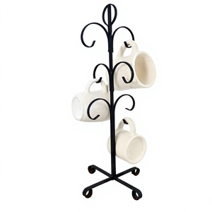 Support à tasses en métal noir avec crochets courbes pour comptoir de cuisine et table à manger – Support de rangement pour tasses – En promotion - Product Image 1