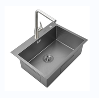 Évier de cuisine Nodma en acier inoxydable 304 gaufré de haute qualité, gris anthracite, à cuve unique, deux trous, design moderne, multifonctionnel