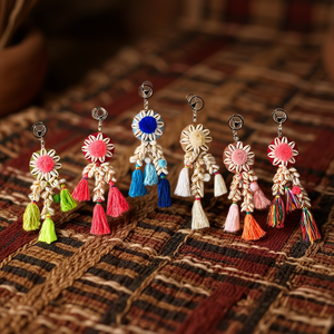 Porte-clés en cuir de style ethnique avec pompon rond, design 47711-22 - Product Image 2