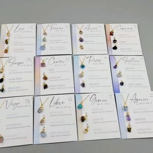 트렌디 한 다채로운 천연석 목걸이 양자리 조디악 탄생석 카드 목걸이 DIY 원시 거친 돌 펜던트 목걸이 - Product Image 4