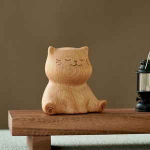Wood Lucky Cat Figurine Compact Feng Shui Desktop <b>Ornament</b> Home Office Study Decor Housewarming Gift Single Piece - Product Image 3