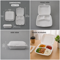 Boîte à lunch jetable en mousse HD-83 de 8,3 pouces à 3 compartiments pour hamburgers, boîte d'emballage pour aliments, plateau à viande biodégradable en mousse pour hamburgers