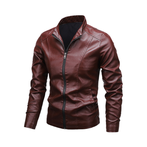 แจ็คเก็ตผู้ชายสไตล์เรโทรใหม่ ขายส่ง สำหรับฤดูใบไม้ร่วง ทำจากหนัง PU แบบเย็บติดกัน ทรงลำลอง คอตั้ง ปิดด้วยซิป กันน้ำ และเป็นมิตรกับสิ่งแวดล้อม - Product Image 4