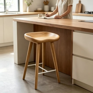 Tabouret de salle à manger et ottoman modernes en bois massif avec dossier en tissu et base en métal pour la salle à manger à domicile - Product Image 5