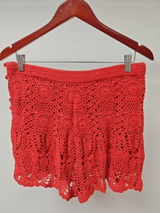 Top elegante tejido a mano de lana/nailon tejido a ganchillo con pantalones en intrincado patrón floral estilo casual logotipo frontal - Product Image 3