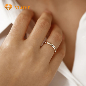 VLOVE Fine Jewelry 14K 3Mm Dome Burnish Setting Bagues en <span class=keywords><strong>or</strong></span> massif avec diamant Bagues de mariage pour femmes - Product Image 4