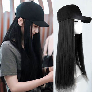 Extensions de Cheveux Synthétiques Chapeau Noir Cheveux Longs Raides Postiche Chapeaux Attachés Perruque pour Femmes - Product Image 2