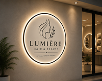 Enseigne LED ronde personnalisée en acrylique, enseigne lumineuse avec logo, lettres 3D dorées, enseigne murale pour salon de beauté, spa, studio, réception