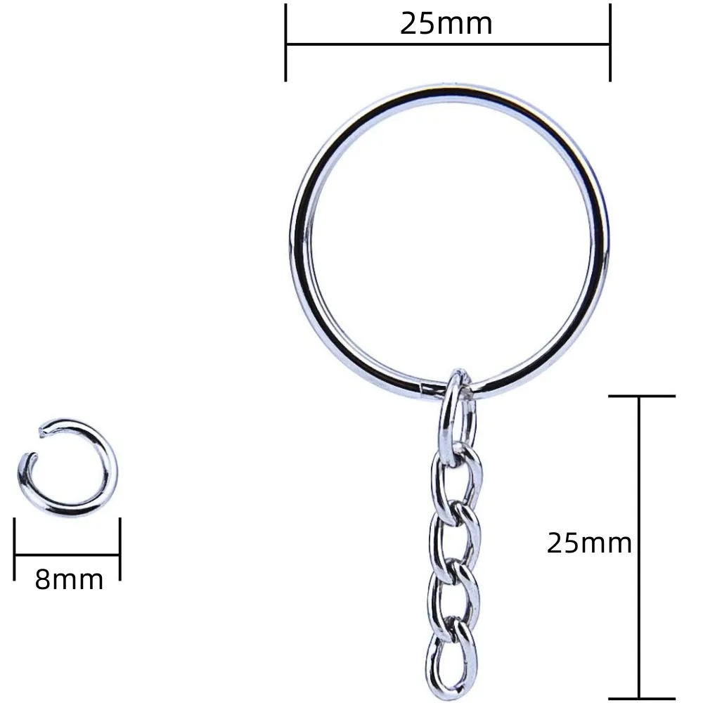 Factory Hot Sale DIY Metal Keychain manufacturer Parts 25mm Ring With Link Chain