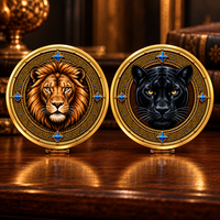 Pièce de collection double face Lion Panthère Noire en alliage de zinc et fer, émail doré, avec étui en acrylique, cadeau animal sauvage