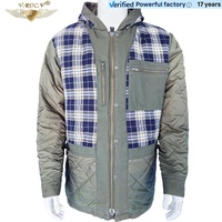 Veste d'hiver classique pour homme en laine peignée unie, coupe ample, avec fermeture éclair sur le devant et capuche doublée à carreaux