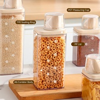 Récipient de stockage alimentaire en plastique hermétique avec tasse graduée, pot à riz et céréales transparent pour garde-manger, 700 ml-1900 ml