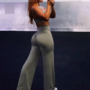 Women's Solid Two-Piece Yoga Crop Top and Leggings Set Custom Logo Front Position High Waist Eco-Friendly <b>Activewear</b> <b>Wholesale</b> - Product Image 3