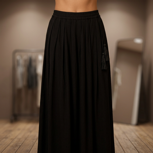 Women's Black Cotton Breathable Casual Low Elastic Waist Flat Front Free Size Straight Bohemian Loose Ankle-Length Summer <b>Pants</b> - Product Image 3