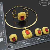 Zhuerrui femmes rond mariage mode collier ensembles de bijoux or éthiopie érythrée Habesha rouge cristal ensemble de bijoux HD17071801