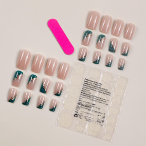 <span class=keywords><strong>Uñas</strong></span> Postizas Reutilizables de Presión Suave, Estilo Ins con Lámina Verde Dorada, Cortas, Pre-Diseñadas, al por Mayor - Product Image 3
